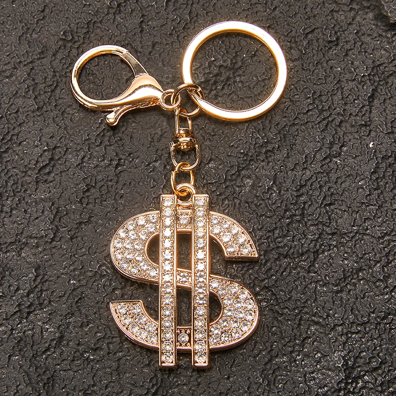 Europe New Dollar Sign Pendant Inlaid Diamond Letter Keychain Custom $ Metal Keychain Key Ring Hip Hop Decoration