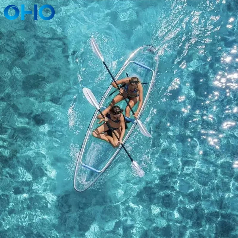 OHO Wholesale High Quality Small Plastic Rowing Boats Transparent Canoe Kayak Clear Kayak 2 Person