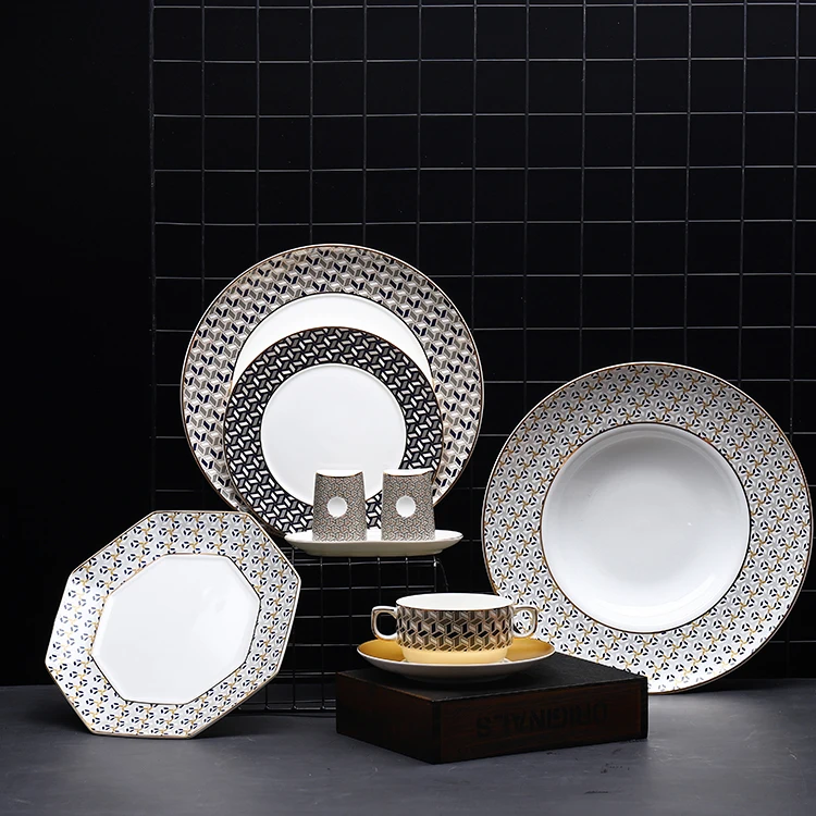 Porcelaine Plates Sets Dinnerware Luxury Gold Rim Charger Plates New Design Plates Sets Dinnerware Luxury Tableware