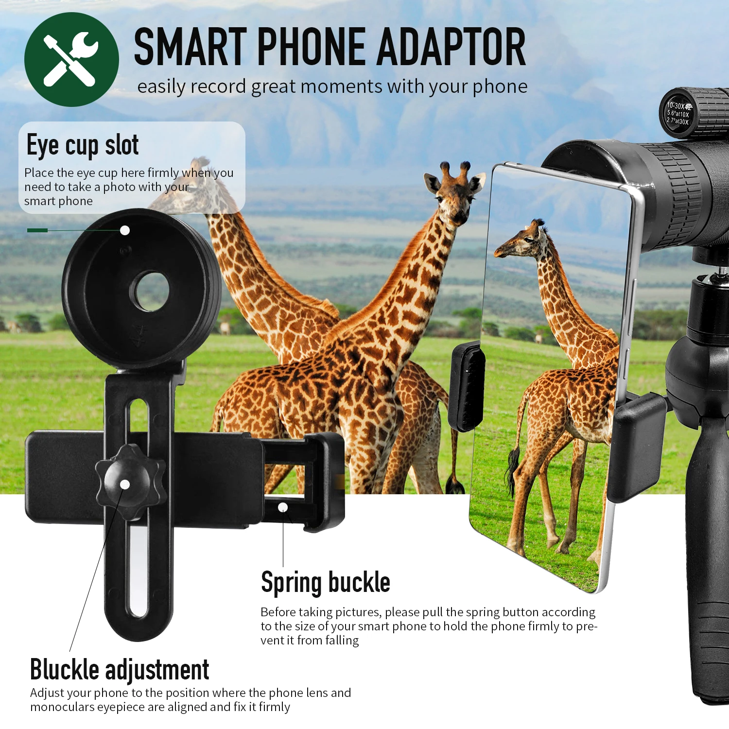 10-30X42 Zoom Monocular Telescopio HD High Power for Adults with Tripod & Phone Holder