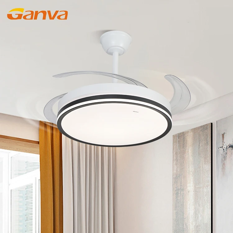 Ganva High Quality Pure Cooper DC Inverter Motor Indoor Living Room Dining Room Retractable Invisible Led Ceiling Fan Light