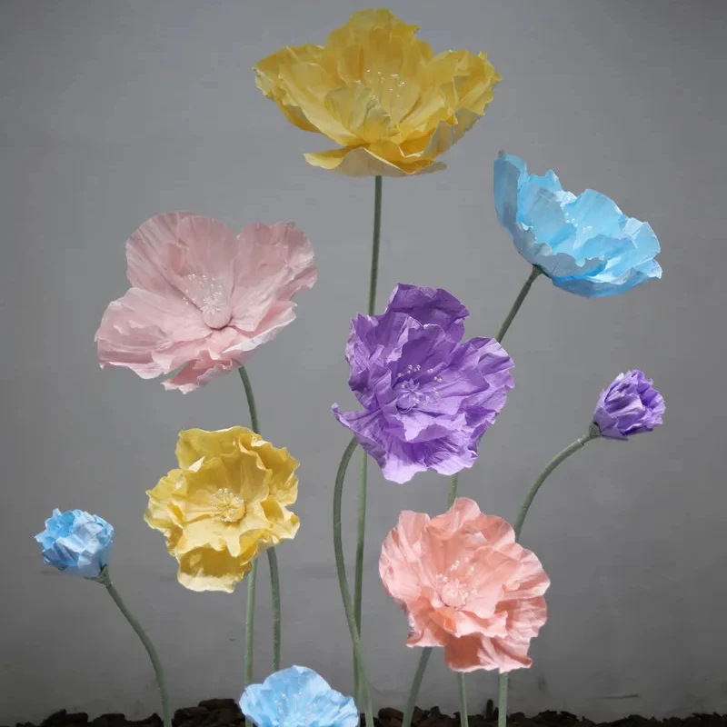L-GF006 Wholesale artificial giant flower decoration giant paper flowers white giant organza poppy flower for wedding decor