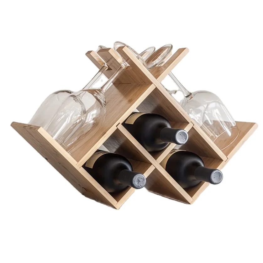 Freestanding Bamboo Bottle Holder Small Wine Rack for Countertop Kitchen