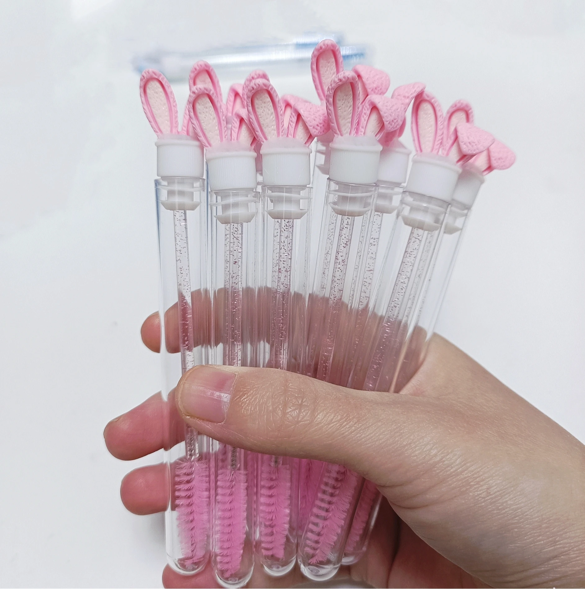 Custom Bunny Ear Mascara Brush Blue Pink Lash Brushes In Tube Disposable Mascara Lash Wand Tubes