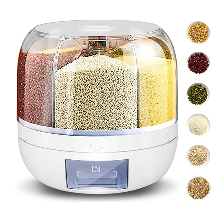 2024 Trending Hot Kitchen Automatic Grain Storage Container Cereal Dispenser Rotate Rice Coffee Bean Dry Food Dispensers