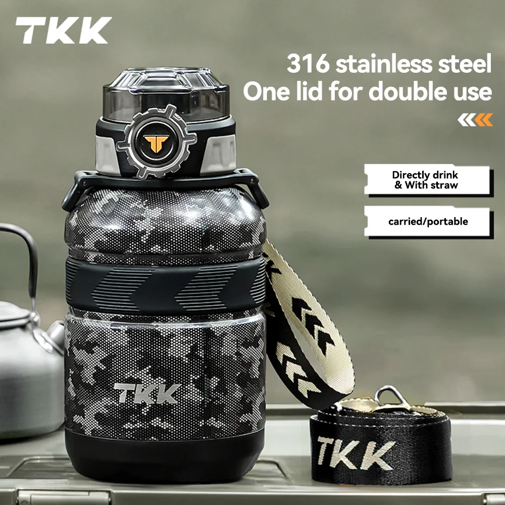 Large capacity 316 stainless steel water bottle Insulated Thermos With Straw Double Walled Vacuum Outdoor