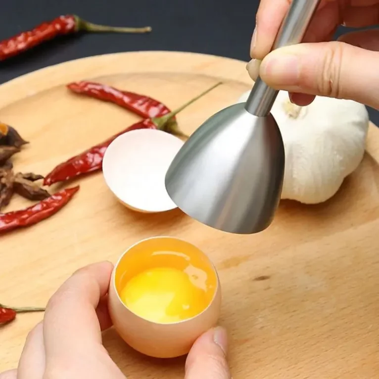 Egg Topper Cutter Cracker for Hard/Soft Boiled Eggs Shell Top Knocker Opener Stainless Steel Egg Separator Divider Kitchen Tool