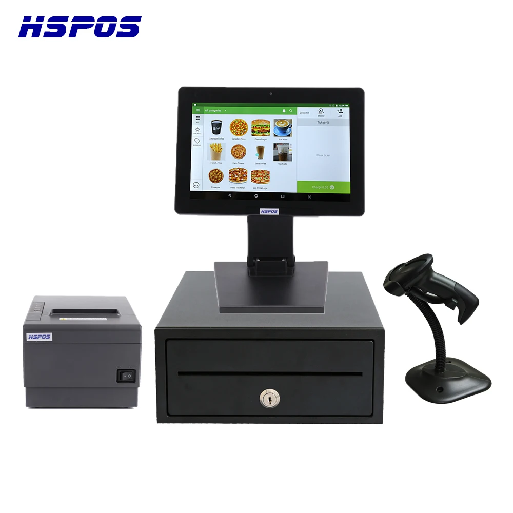 12 Inch Touch Screen Android Tablet  PC POS Cash Register with 80mm Printer &Scanner &Cash Drawer for Retail Store HS-T121-2