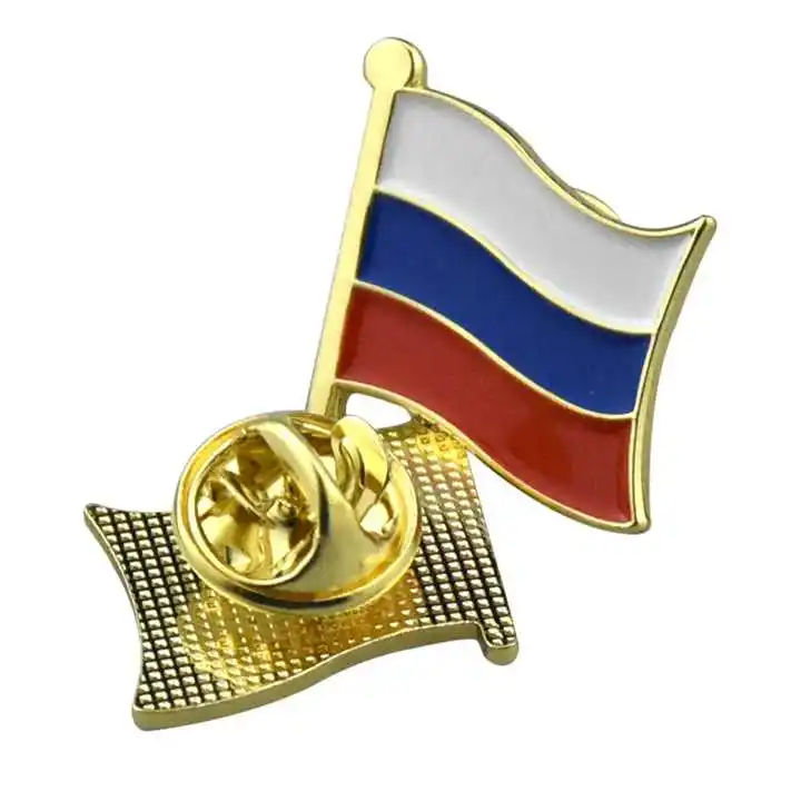 Russia Pin Flag Custom Made Metal Crossed Enamel Color Two Country National Gold Plated Double Flag Lapel Badge Pin