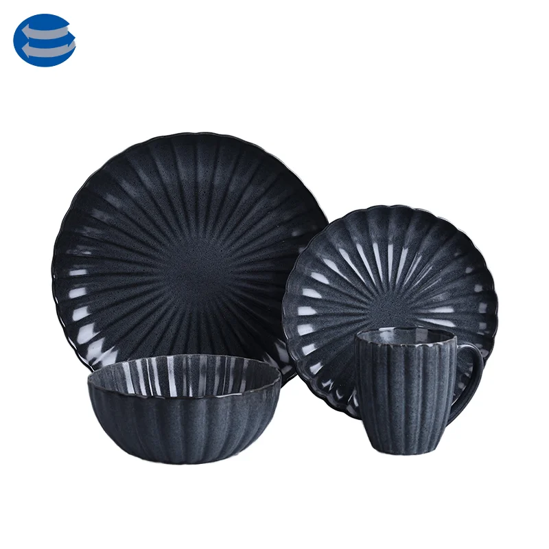 Custom Modern Ceramic Dinnerware Set with Reactive Color Glaze Wholesale Factory Porcelain Mug Plate Set