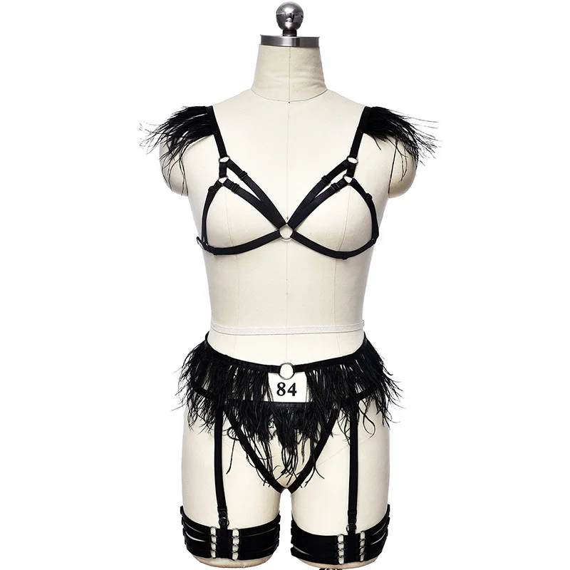 Оптовая продажа женское нижнее белье пояс с подвязками комплект сексуального нижнего белья перьями ночное платье для девушек