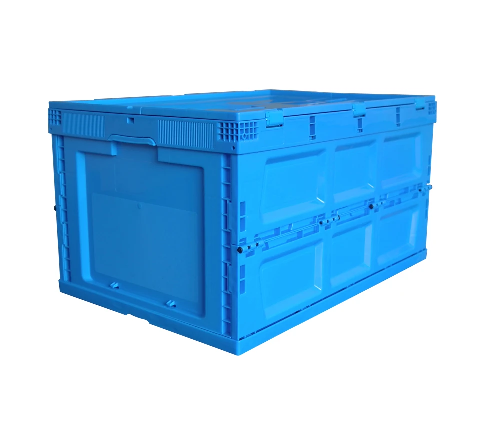 80L Turnover Package Container foldable And Stackable Plastic Logsitics Box Moving TOTE Boxes With Cover