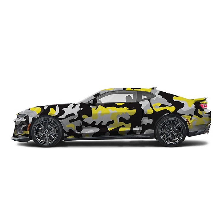 5 years durability Auto vehicle car body wrap vinyl yellow black and white camouflage vinyl wrap
