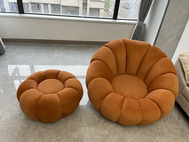 Contemporary Circle Luxury Velvet Single Sofa Modern Design Rotate Round Shape Yellow Live Room Lounge Chair