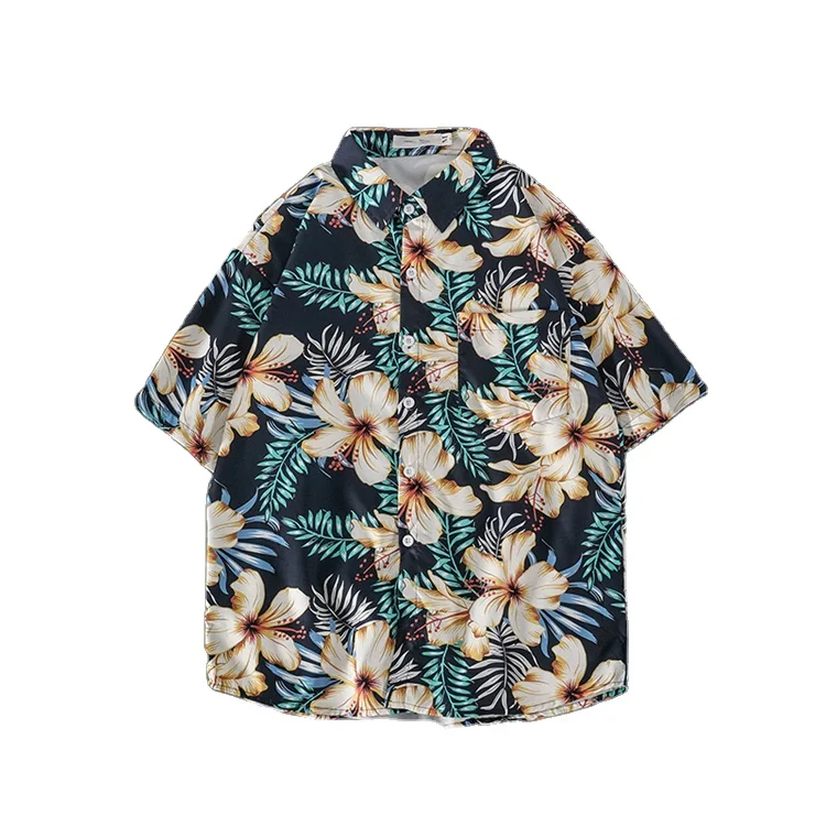 Wholesale Oversized Polyester Shirts Beach Shirt Men Comfortable Hawaiian Shirt
