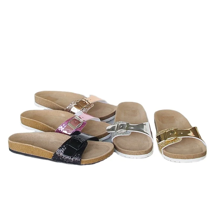OEM & ODM ladies patchwork one strap slippers slip on leather summer corks slippers shoes for unsix