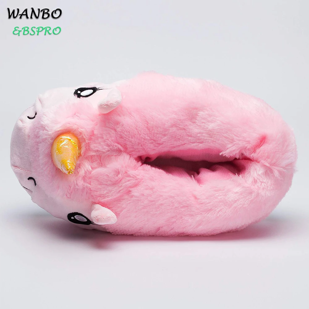 
BSPRO #CHPS0302 unicorn pink soft plush shoes indoor use for kids 