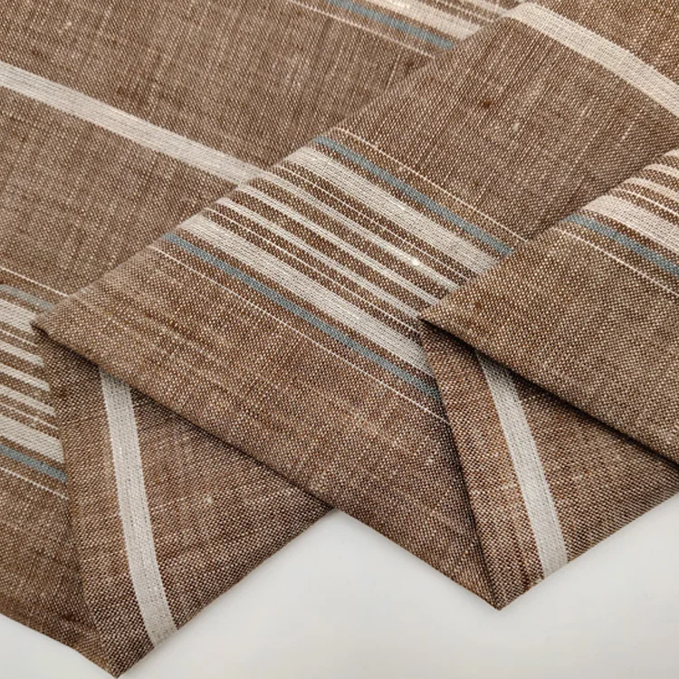 High quality italy french mens women clothes 100% linen dress fabric manufacturer china striped linen fabric for clothing