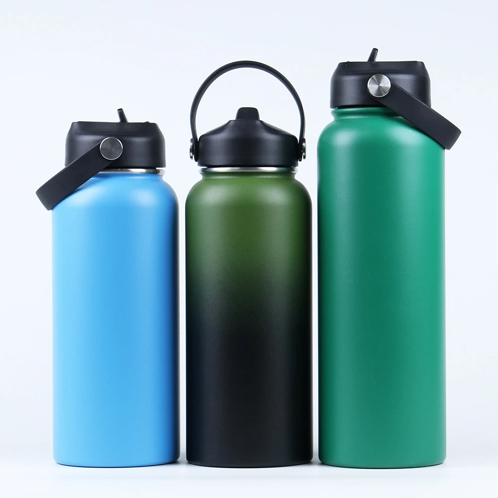 Custom Logo Sports Water Bottle Coffee Tumbler Stainless Steel Double Wall Powder Coated 304 Vacuum Mug With Different Lid