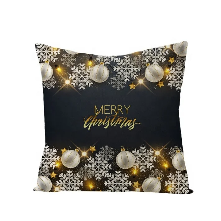 45*45cm Merry Christmas Letters Cushion Cover Black Snowflake Decorative Pillows Cover for Home Sofa Throw Pillowcase