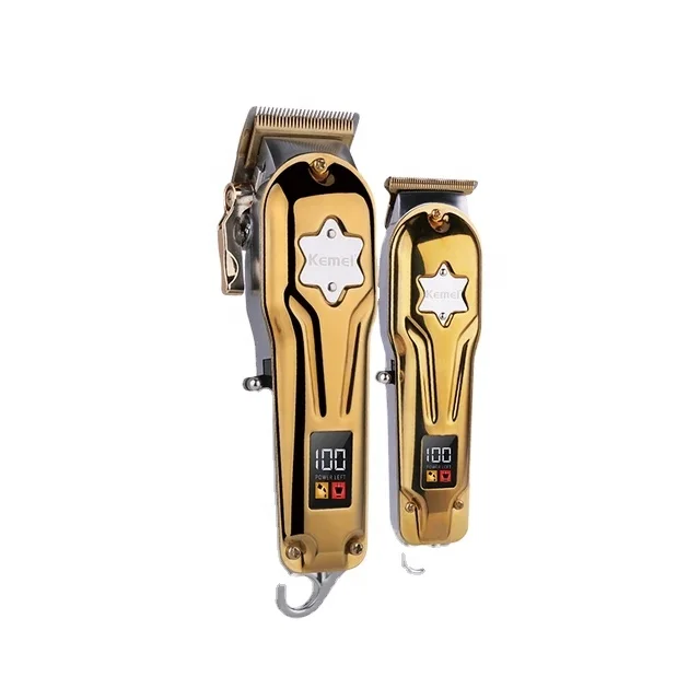 Kemei KM-2011 Новая мужская машинка для стрижки волос, комплект из двух вещей светодиодный дисплей Металлическая машинка для стрижки волос, USB зарядка, электрический триммер для стрижки волос