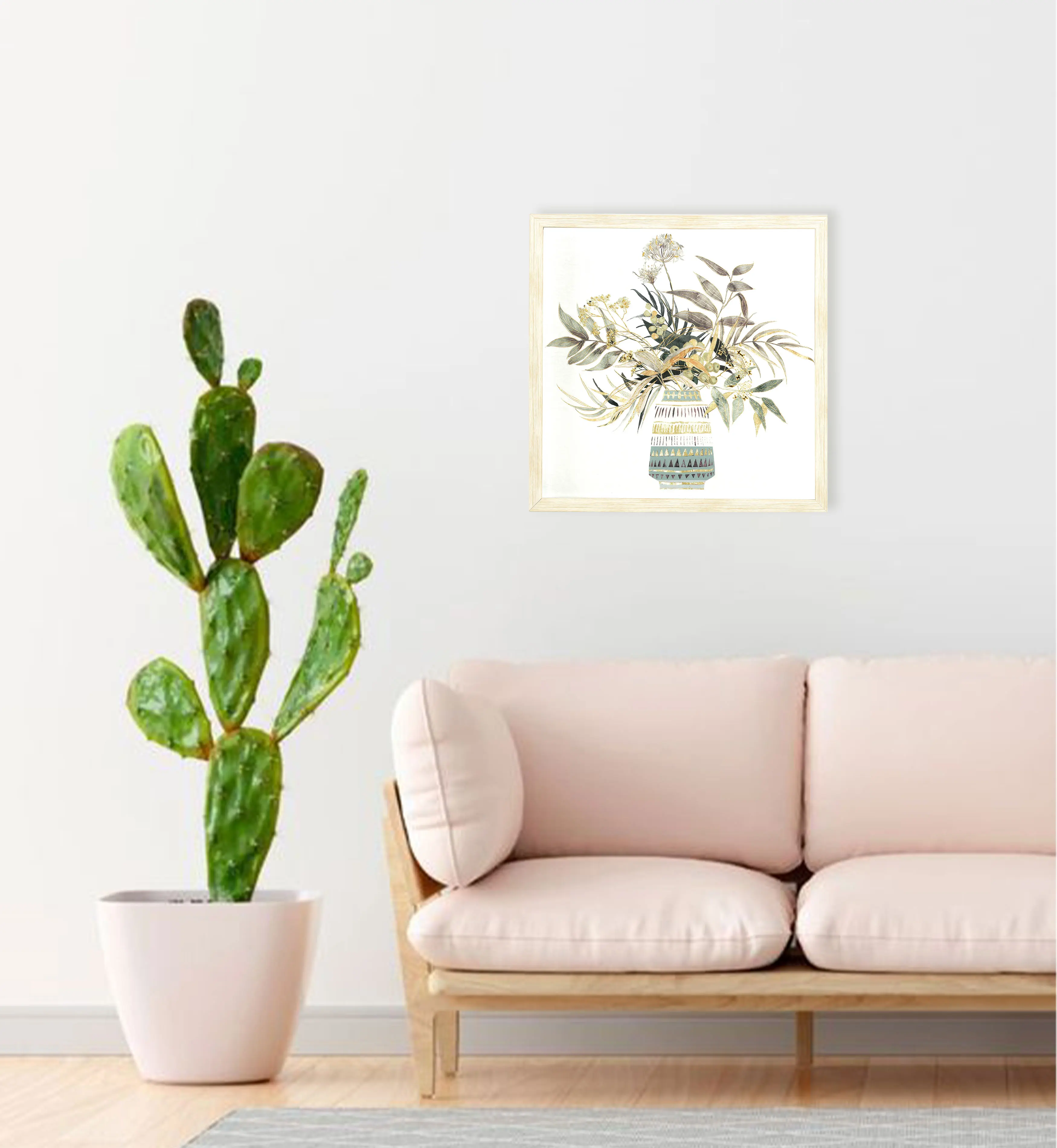 Custom 43*43 cm Framed 3D Printed Vase Flower Still Life Canvas Prints Wall Art With Gold Lines