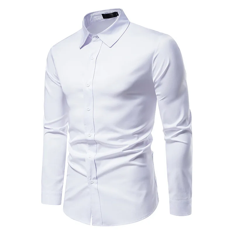 Cotton Autumn Outdoor Spot Slim-fit Ordinary Shirt Youth Pure Color Men Casual Shirt