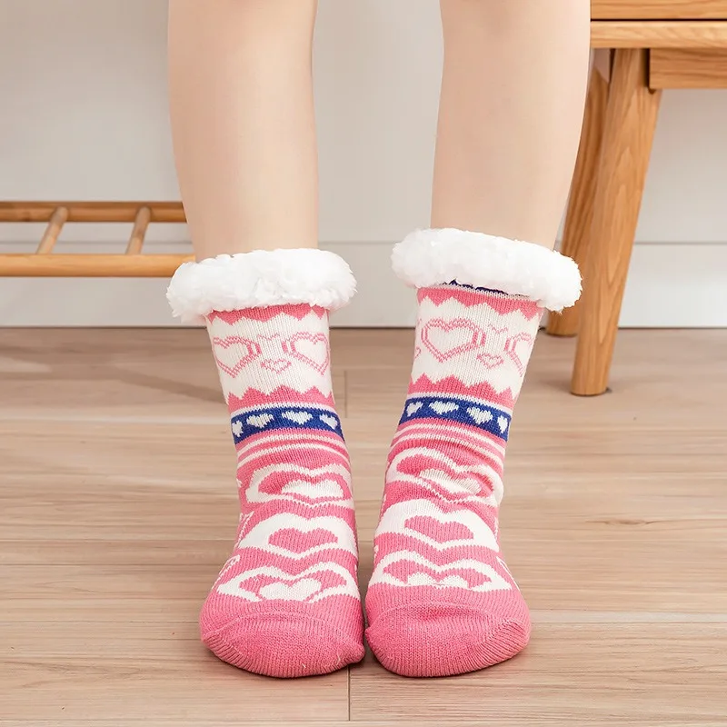 Spot 2023 Women Thick Knit Sherpa Lined Cozy Sock Snowflake Thermal Fuzzy Slipper Fluflly Socks