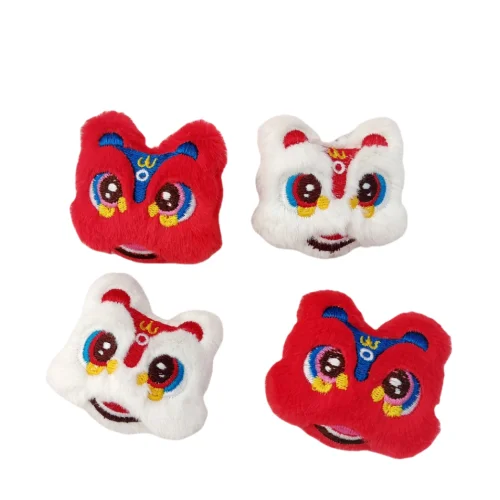 Chinese lion head brooch festive red delicate embroidery Chinese lion dance culture shirt clothes accessories brooch