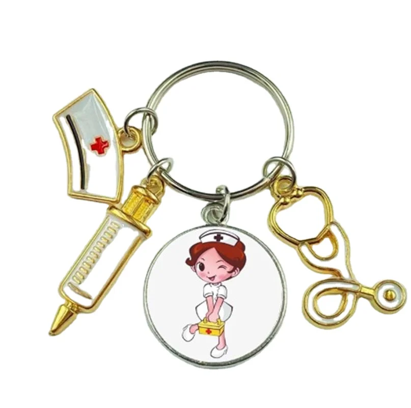 Международный день медсестер подарок шляпа медсестры колпачок кольцо для ключей шприц кардиограмма стетоскоп металлические цепи