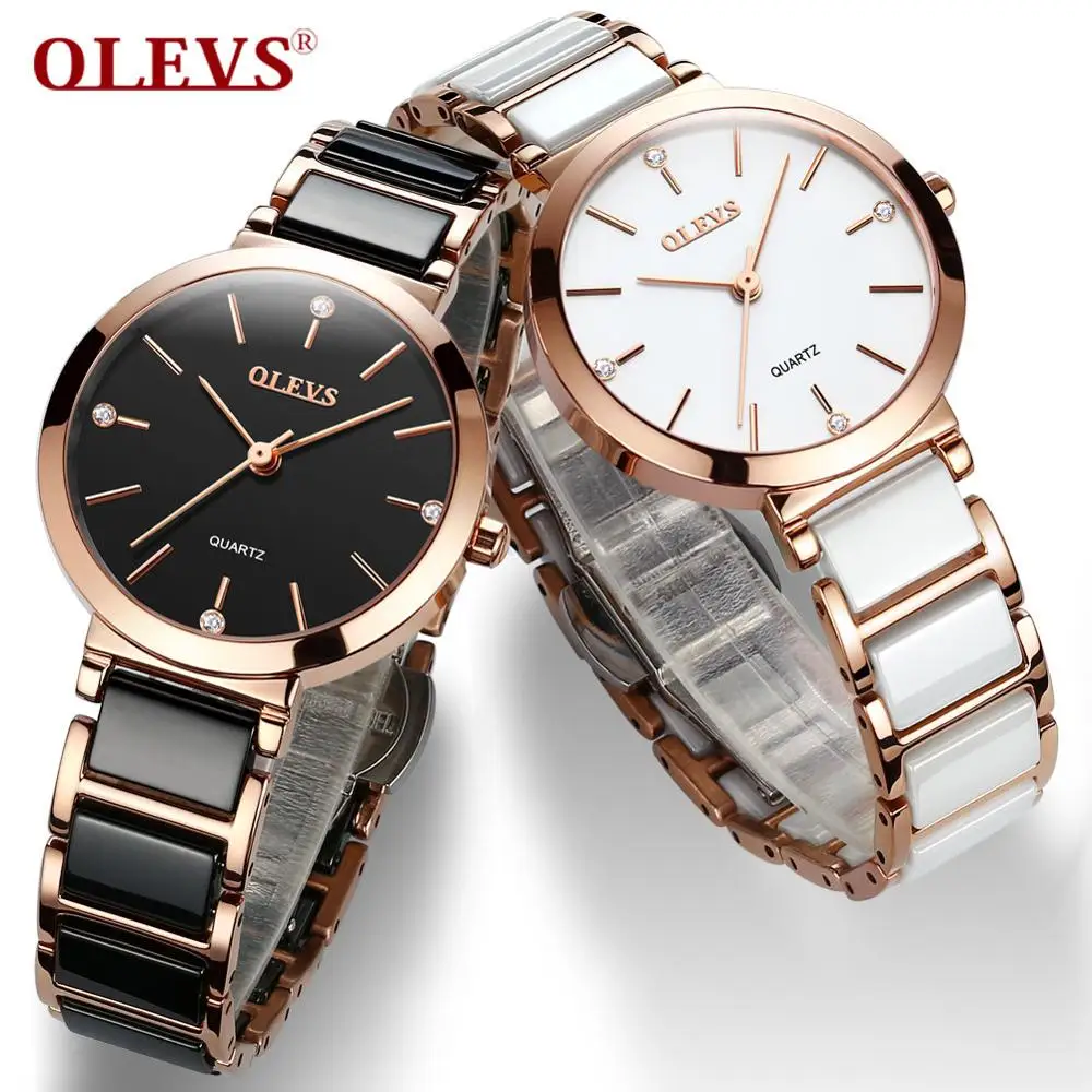 
2020 New Stylish Girls White Sport Watch Fashion Luxury Brand Gold Quartz Ladies Ceramics Bracelet Classic Women Wrist Watch 