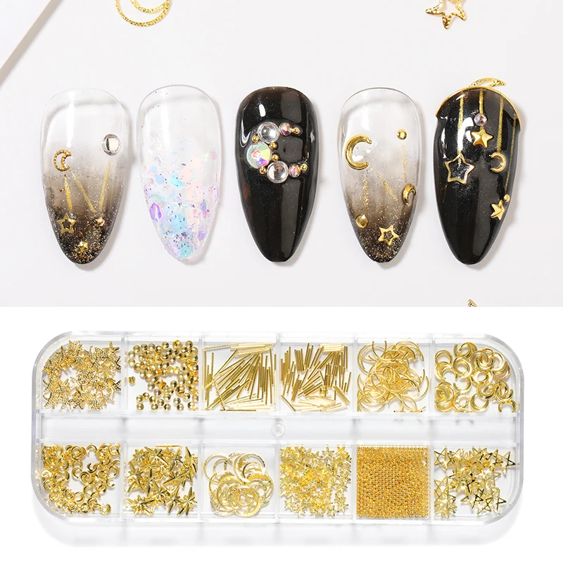 Gold Nail Art Alloy Studs Seaside 3D Decorations Sea Shell Star Feathers Charm Metal Frame Rivets Nail Sequin Accessories