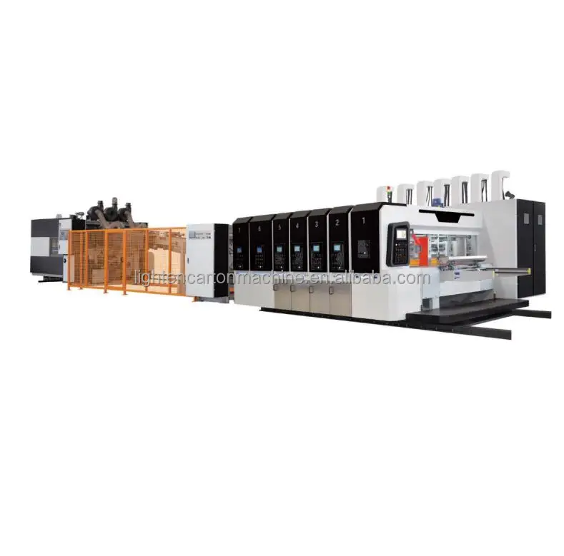Full Automatic carton box printing slotting die cutting  folding gluing strapping production line