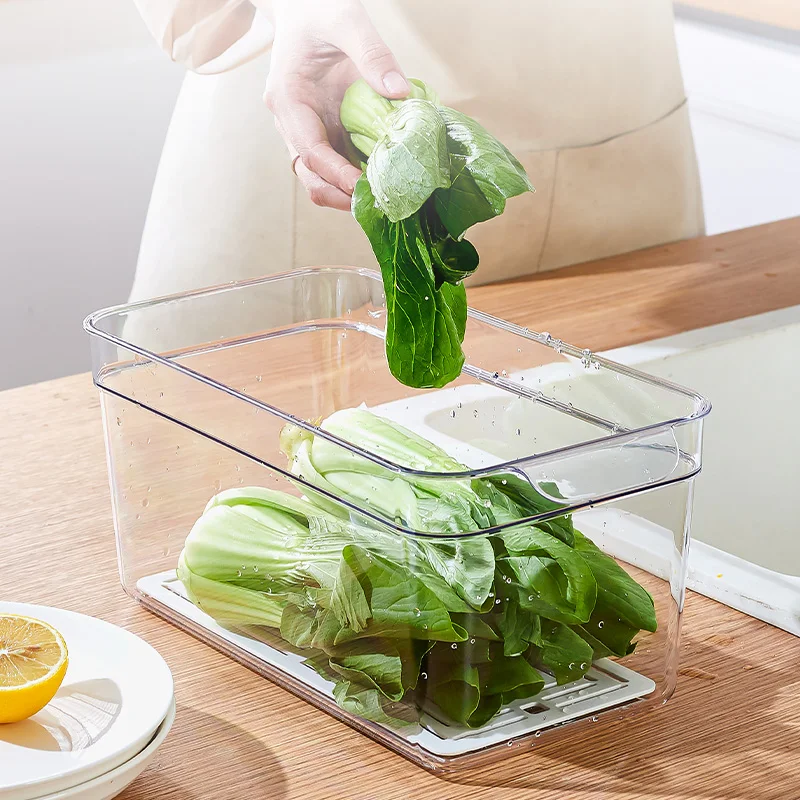 Modern 4-Piece Acrylic Food Storage Containers Set Lids Refrigerator Stackable Organizer Drawers Bins Baskets Vegetables Box