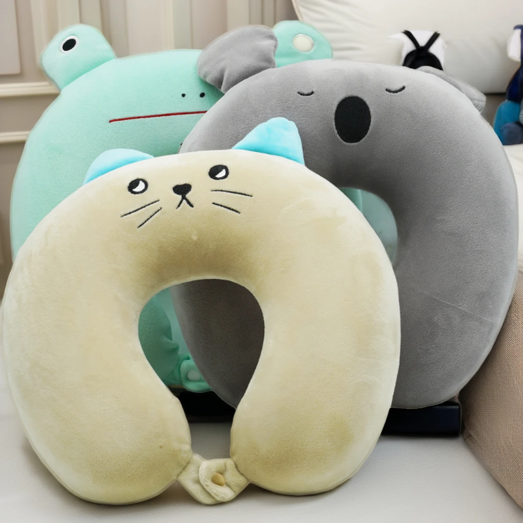 High Quality  Custom Portable u-shaped neck Pillow plush Animal Cartoons Memory Foam car pillow also use office break