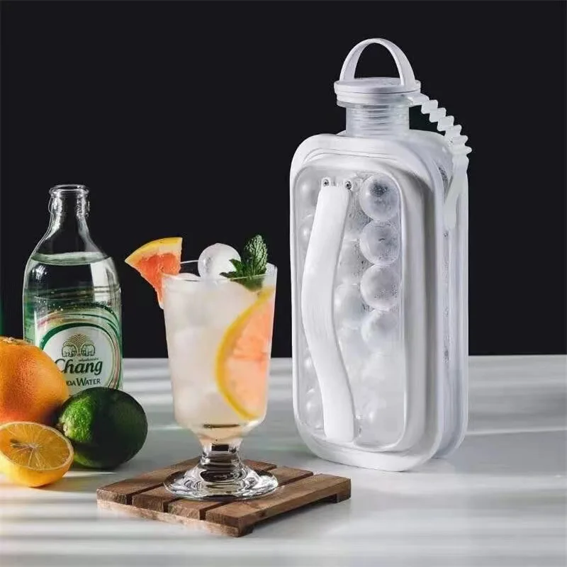 new Portable ice making ball pot 2-in-1 water bottle ice grid pot ice cube maker silicone spherical grinding tool container