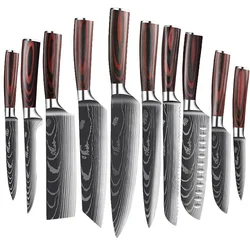Hot Selling Damascus 9Cr18 high Carbon Steel 10 slice kitchen knife single bread fruit chef knife with wooden handle
