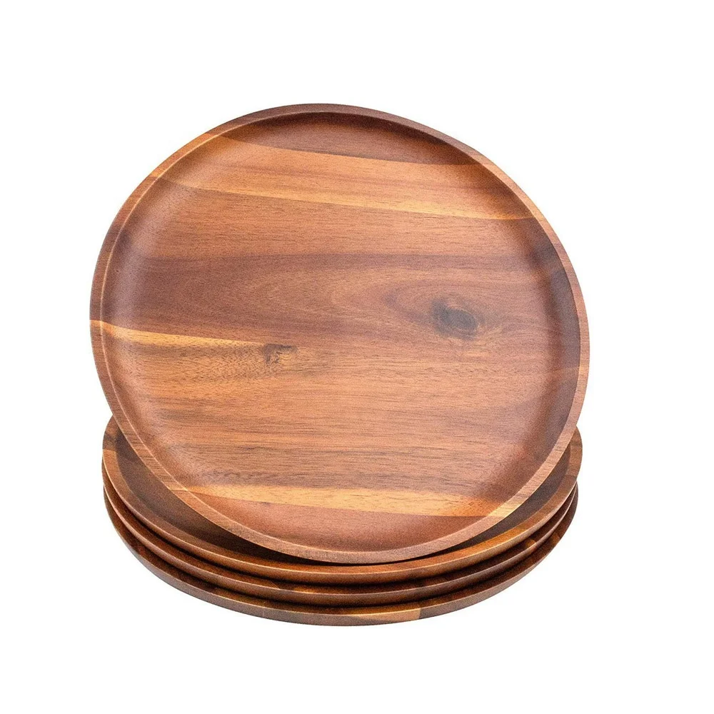 
Sturdy and safe round acacia wood plate and dish for food 