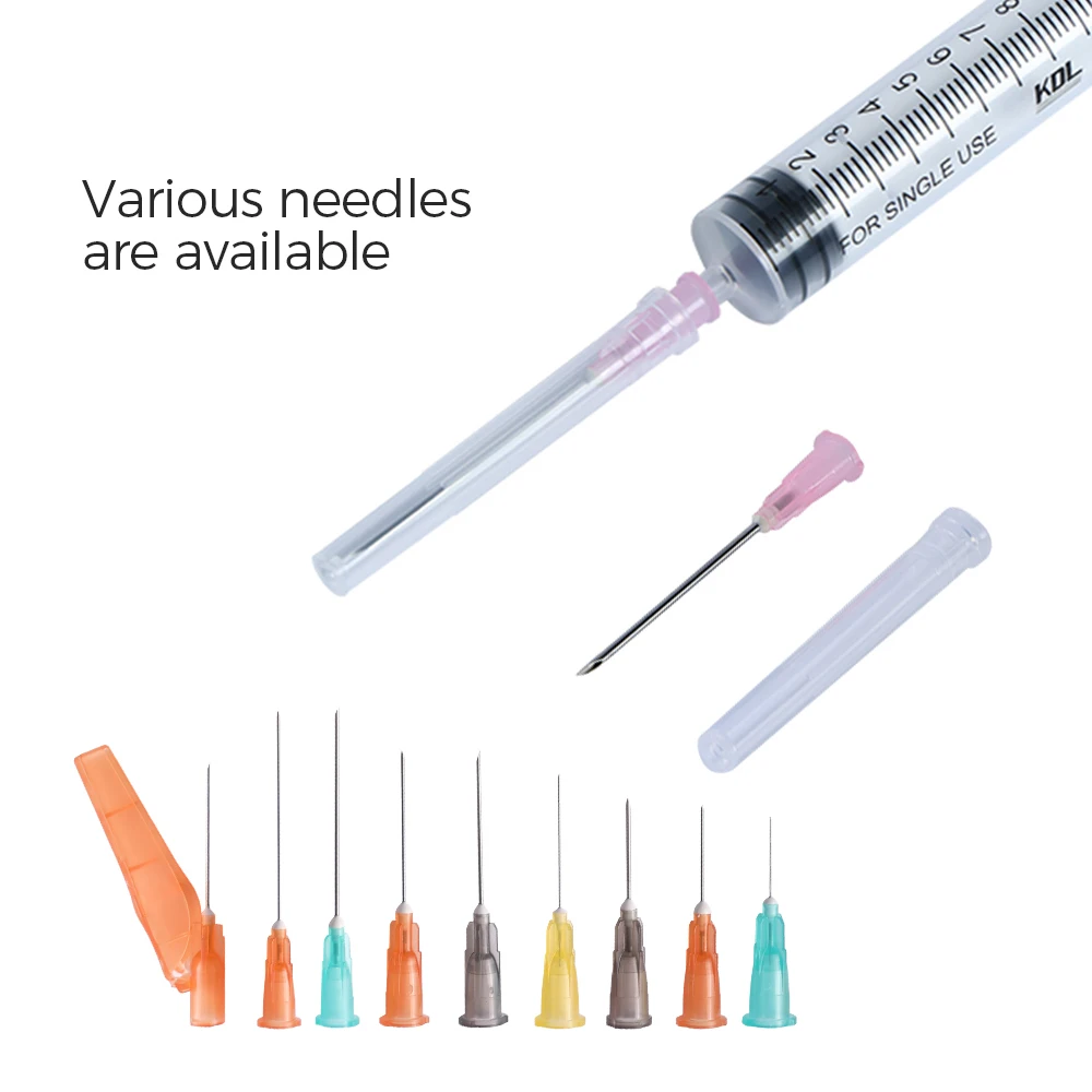 KDL CE ISO Certificate High Quality  3 parts Disposable Luer Lock Syringe 2ml 3ml  5ml 10ml 20ml 50ml 60ml Syringe with Needle