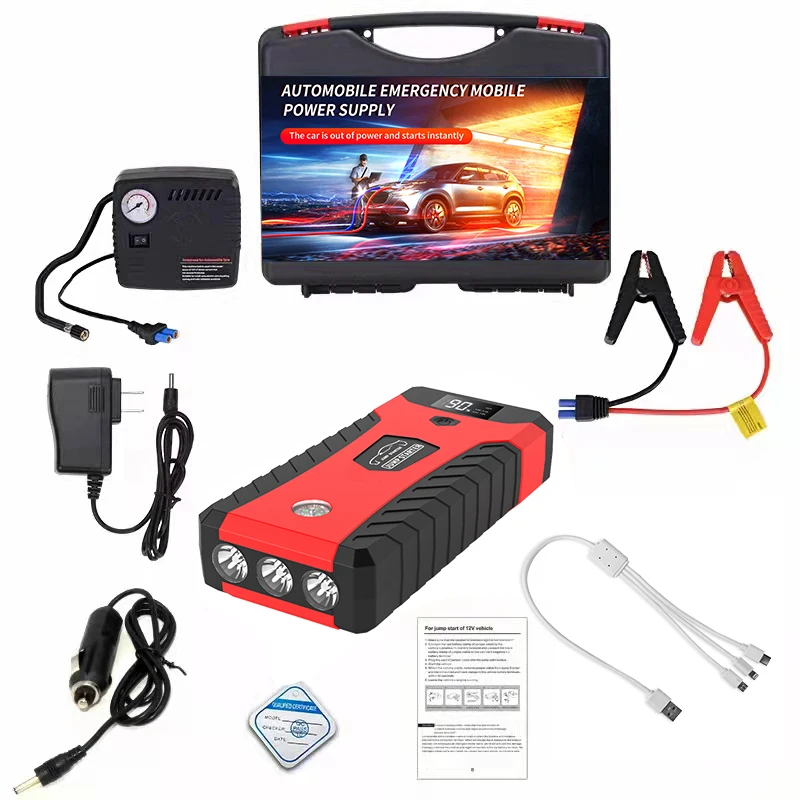 Battery Charger Mini Powerbank multi-function 12v Power Bank Portable Car Jump Starter With Air Compressor Inflator Pump