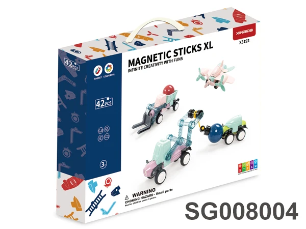 42 pcs solid colour big size engineering vehicle magnetic rod for kids DIY assemble