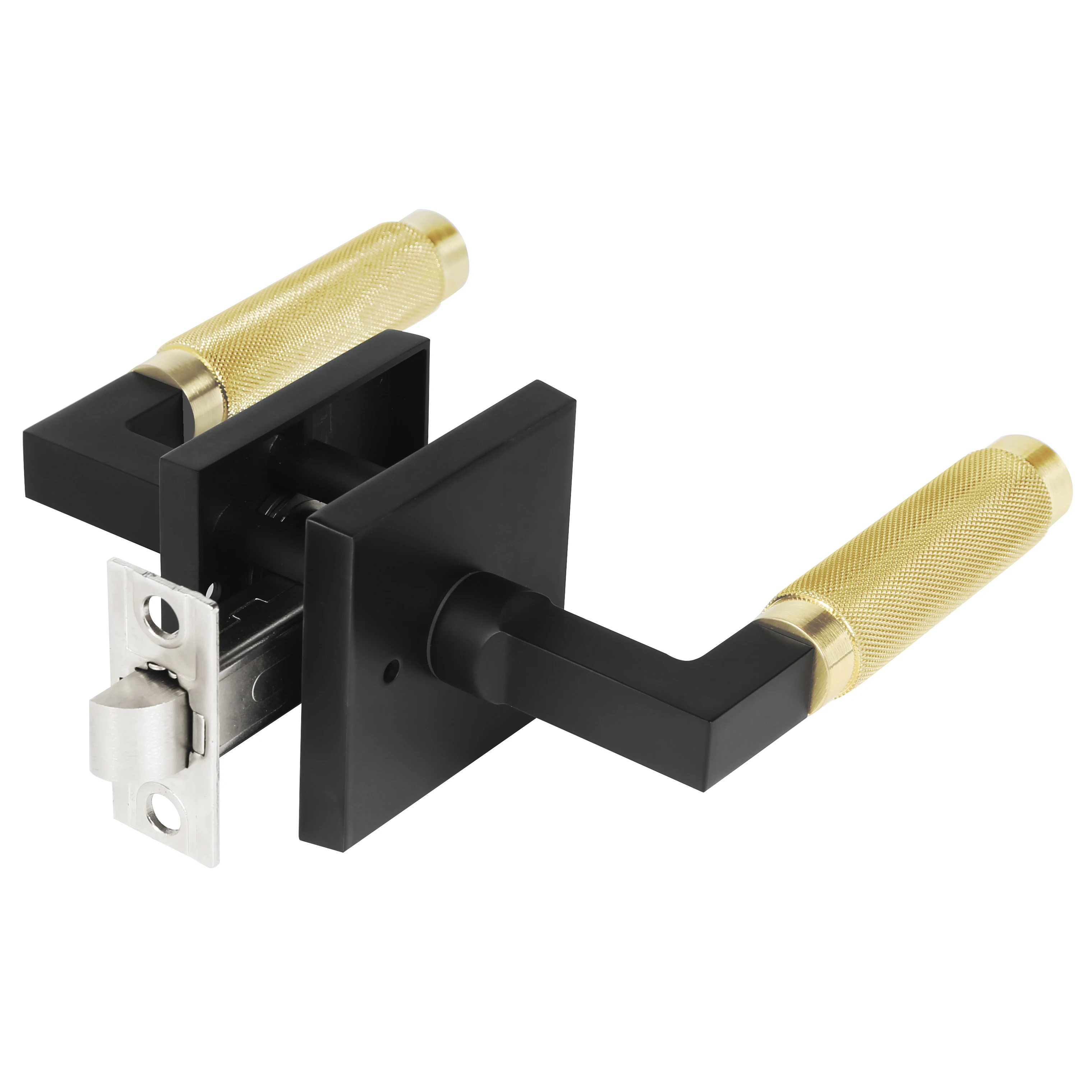 Square Rosette Brass Knurled  Design Lever Door Lock Lever  Set Privacy Passage Dummy for Bedroom Living Room Bathroom Closet
