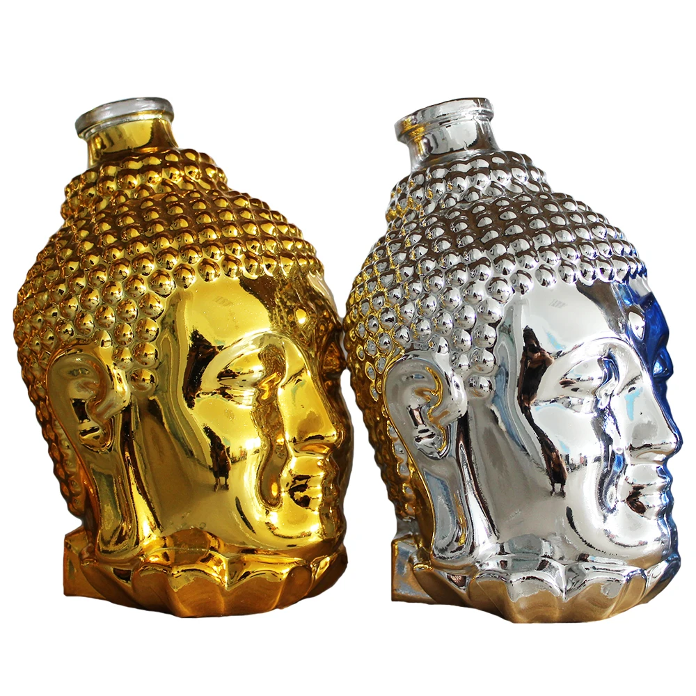 Electroplated Buddha Head vodka whisky rum gin bottles