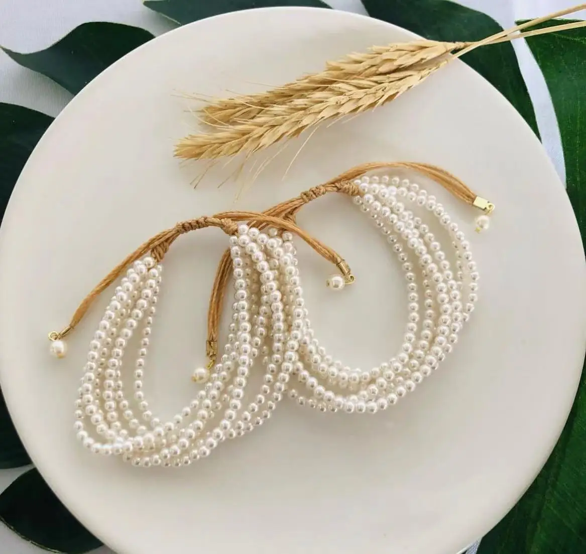 6 Layers Strand Simulated Pearl Strand bracelet Acrylic white small  beads adjustable women fashion jewelry pearl bracelet