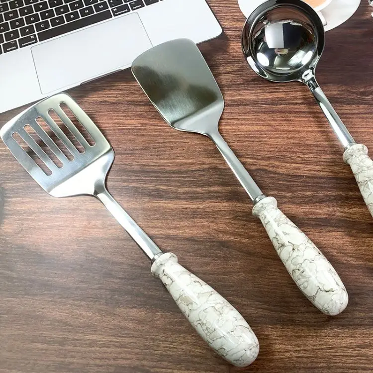 Kitchen Utensils Four-Piece Set Tableware Set Wholesale Ceramic Handle Stainless Steel Household Pasta Soup Spoon