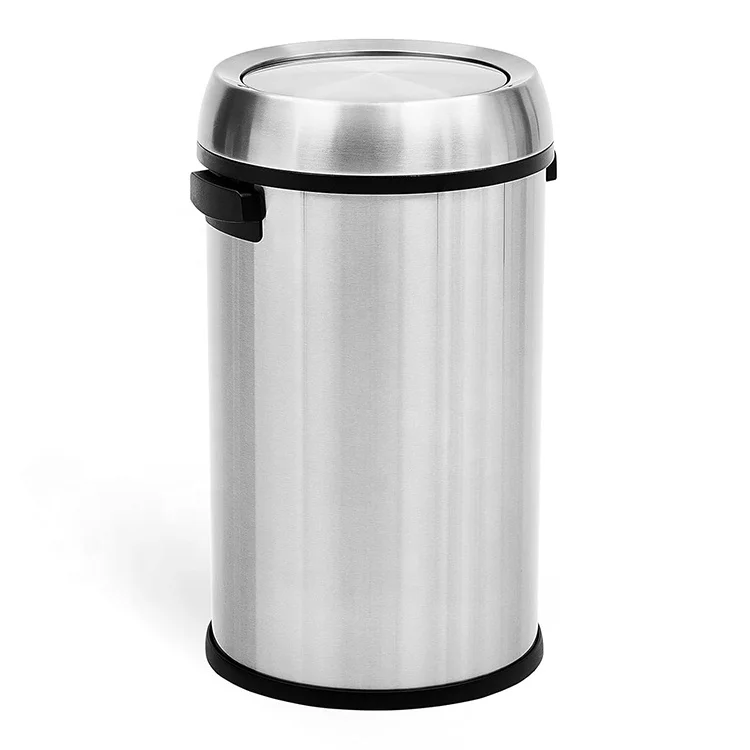 Large 17 Gallon Swing Lid Commercial Trash Can Heavy Duty 65 Liter Brushed Stainless Steel Garbage Can for Kitchen Office Use