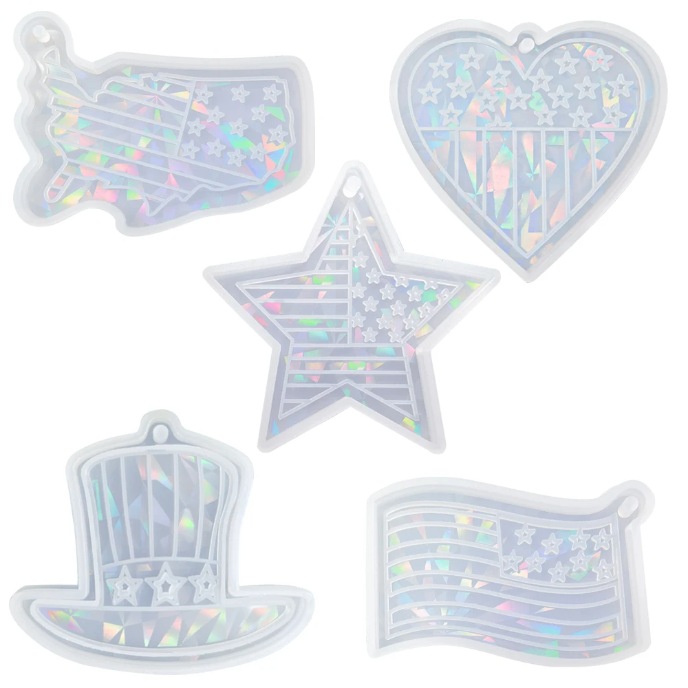 Holographic Hot Sale Independence Day Keychain Pendant Resin Mold Bag Ornament DIY Silicone Craft Festival Decoration Resin