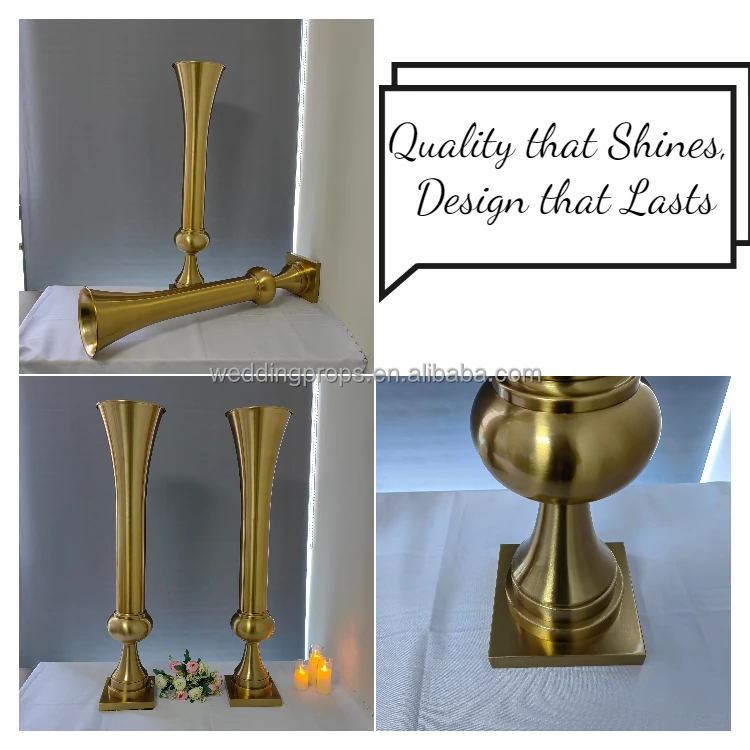 Wedding Decoration Tall Gold Metal Flower Vase Gold Table Centerpieces Flower Stand