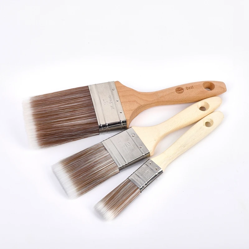 White and brown hair wooden handle brush flat paint brush painting roller tool wooden cleaning scrub paint brush