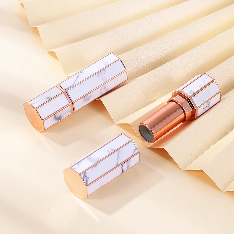 KH040 Octagon ABS cosmetic tube fancy lipsticks marble lip gloss containers tubes packaging